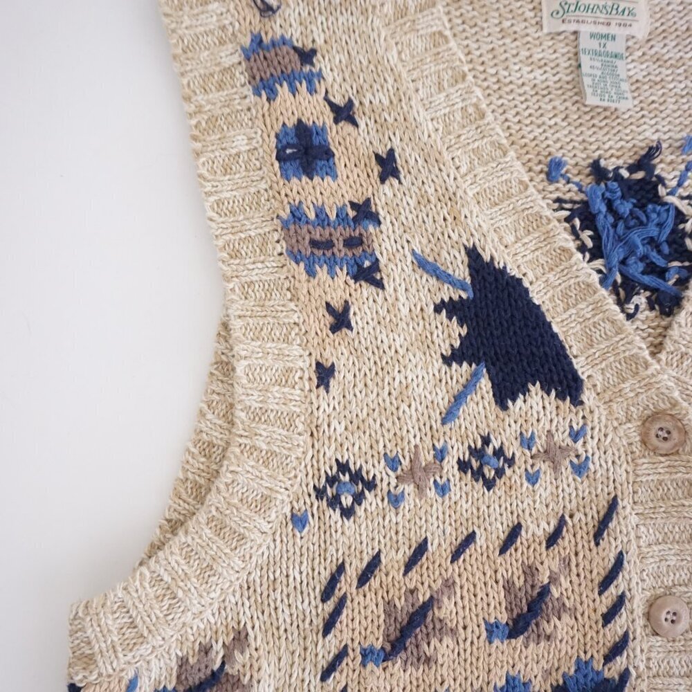 Vintage St Johns Bay Ramie Cotton Knit Vest Eclectic Grandpa Southwestern 1X - Picture 6 of 10